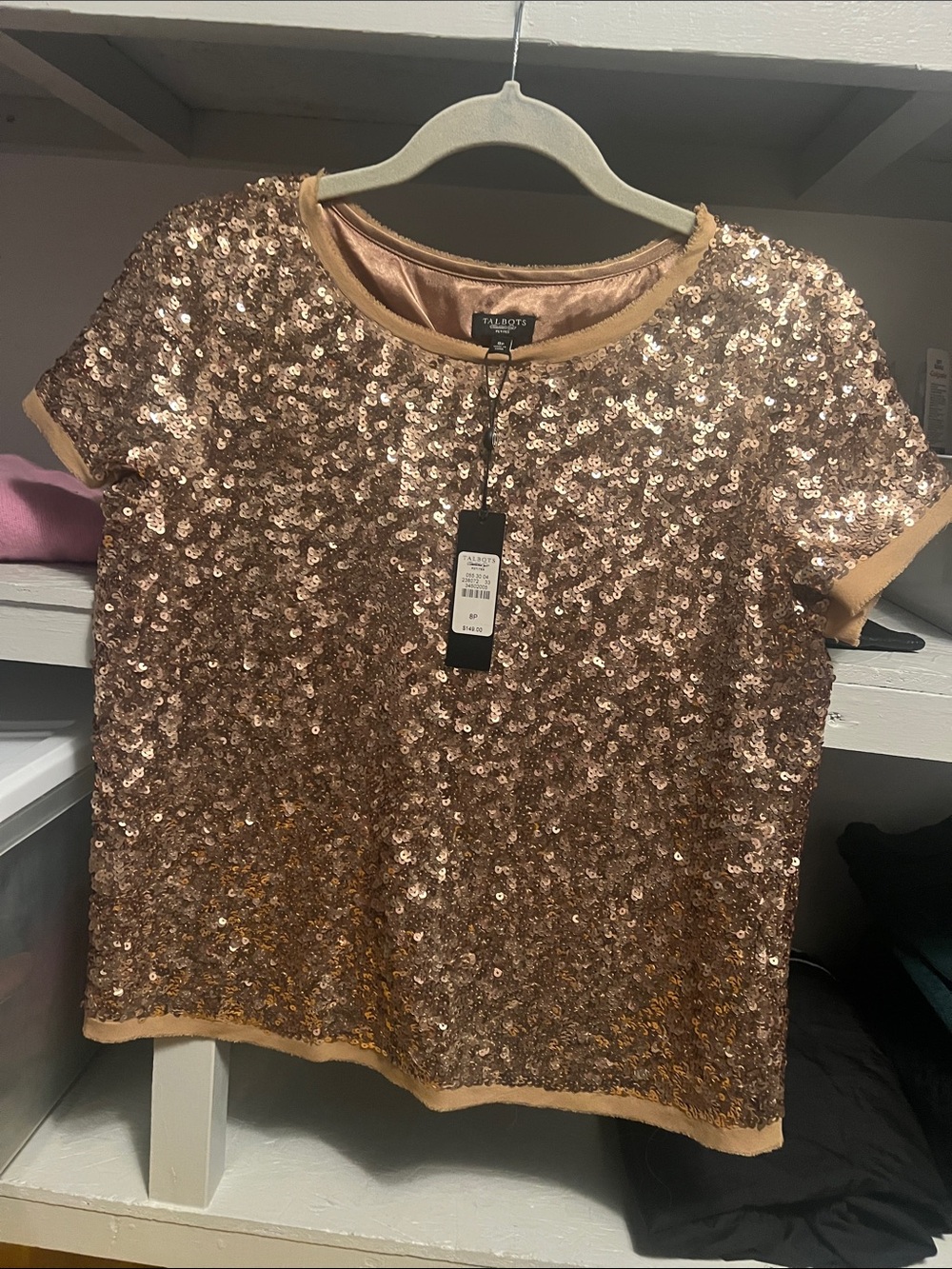 Talbots Rose Gold Sequin Short Sleeve Tee